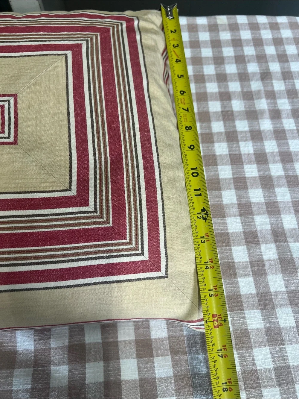 Pottery barn pillow cover red ticking tan zip closure